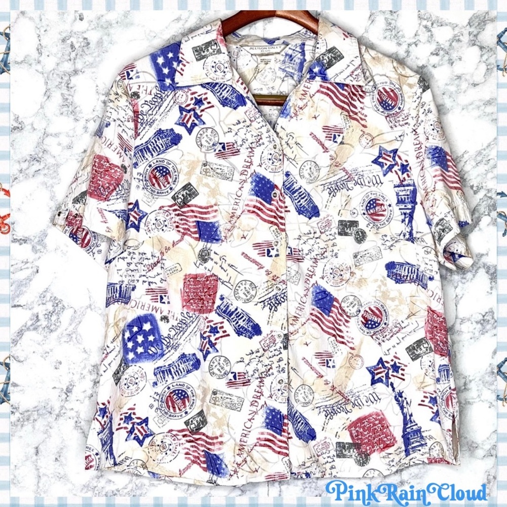 Allison Daley 90s Patriotic Americana Textured Button Up Shirt Women’s 16P